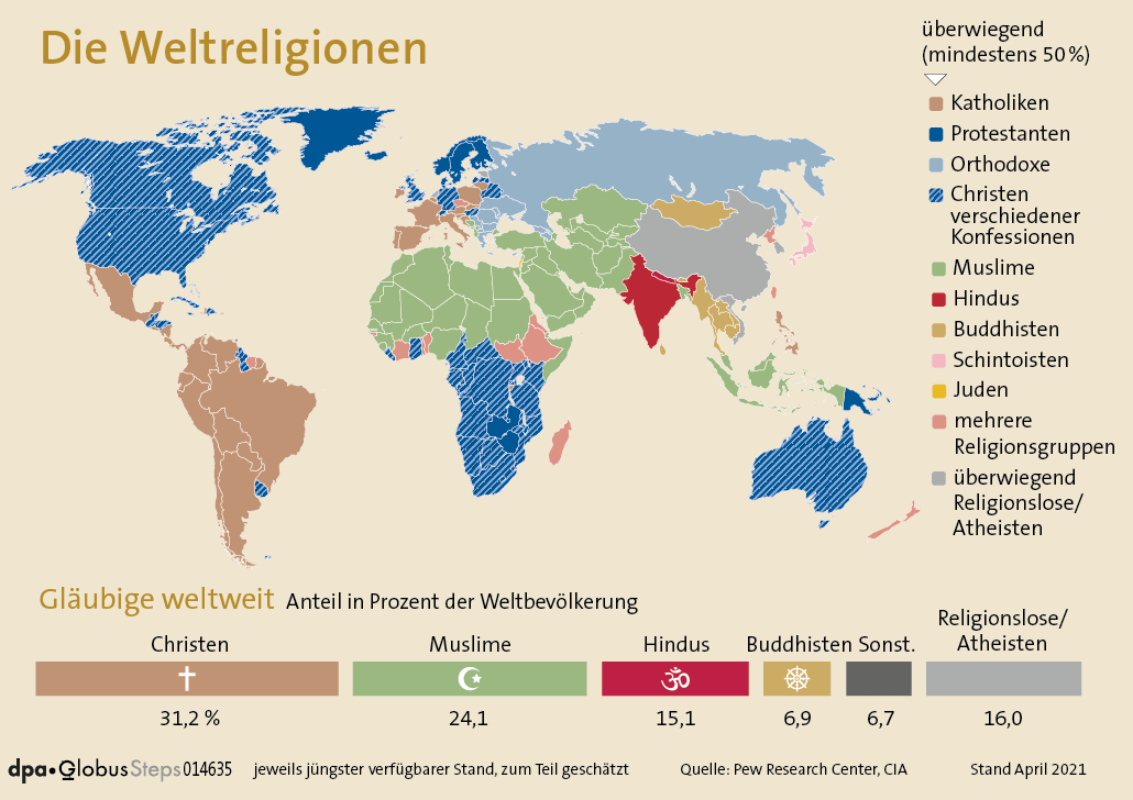 Die Weltreligionen Karte wo sie verbreitet sind